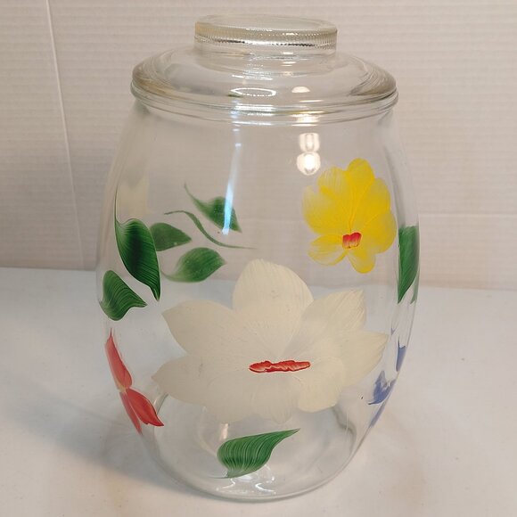 Vtg Bartlett Collins Large Cookie Jar with Painted Flowers & Lid - Picture 1 of 7